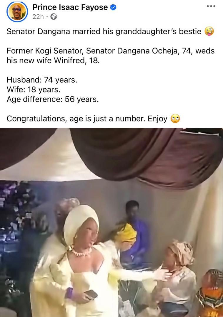 Former Kogi Senator, 74, finds love again, weds 18-year-old lady
